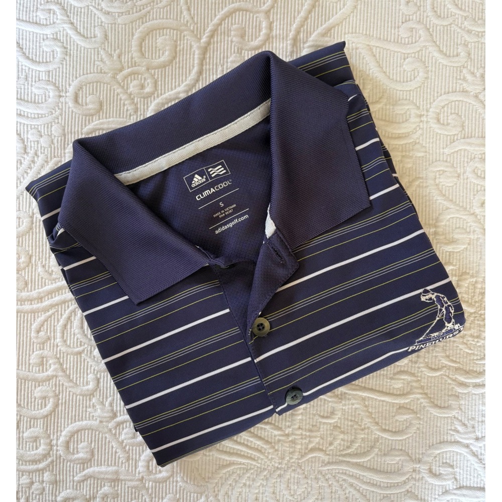 Adidas ClimaCool Mens Navy Blue Striped Pinehurst 1895‎ Golf Polo Shirt Size S